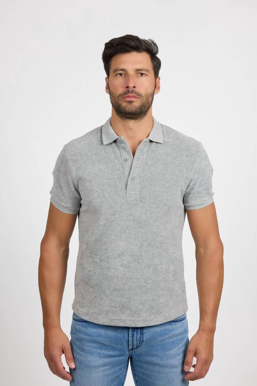 NEW MONFRERE pierce towel terry polo shirt in light grey